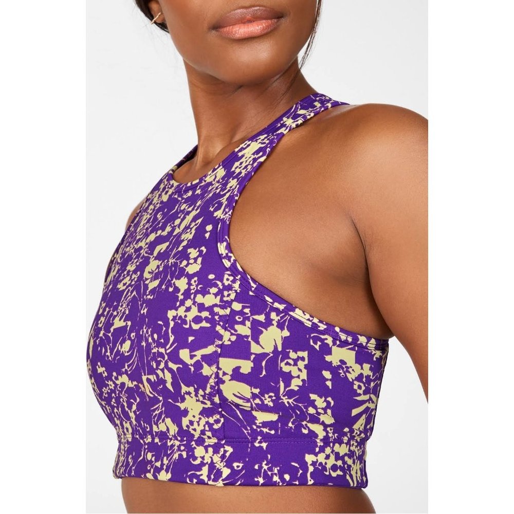 Fabletics Sports Bra Women Size Medium Floral Abstract Run Workout Yoga Purple